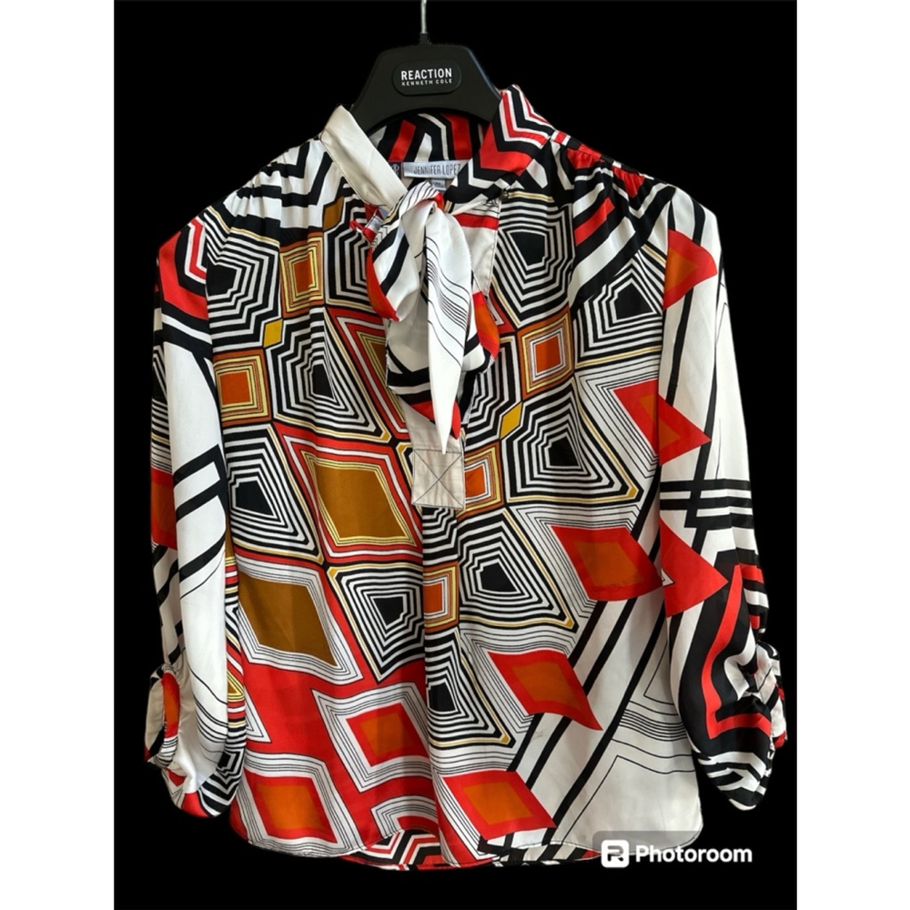 Women's Jennifer Lopez Silk Blouse XS White Red